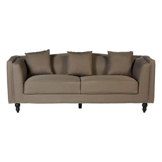 Feya Polyester Fabric 3 Seater Sofa In Mink With Glossy Black Feets
