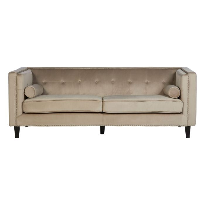 Fauna Velvet 3 Seater Sofa In Mink With Black Wooden Legs