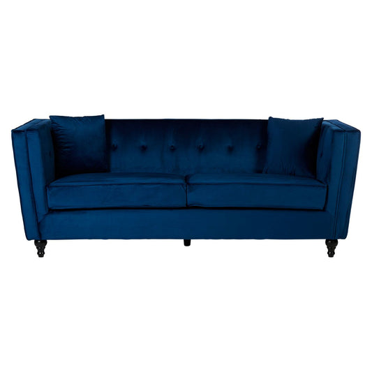 Ferris Polyester Velvet 3 Seater Sofa In Navy With Matte Black Feets