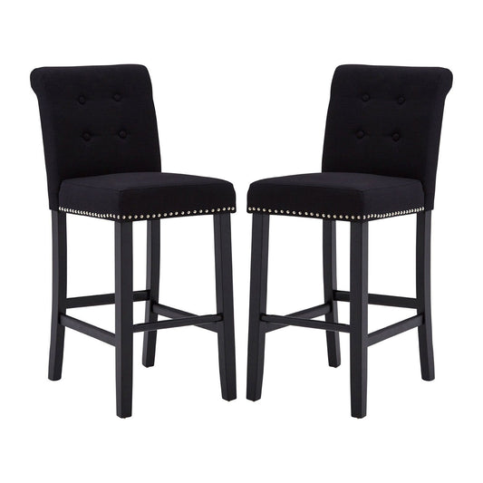 Regents Park Square Black Fabric Bar Chairs With Rubberwood Legs In Pair