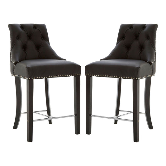 Regents Park Black Faux Leather Bar Chairs With Rubberwood Legs In Pair