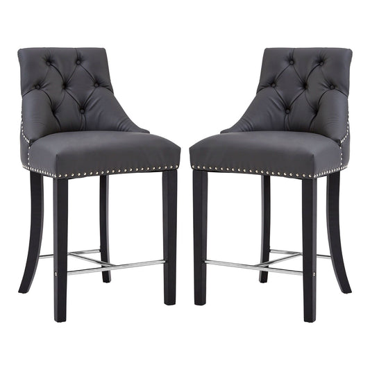Regents Park Grey Faux Leather Bar Chairs With Rubberwood Legs In Pair