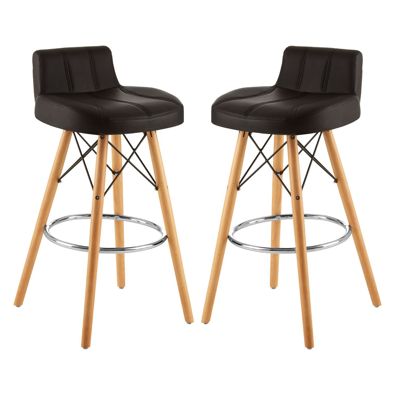 Stockholm Black Faux Leather Bar Stools With Wireframe In Pair