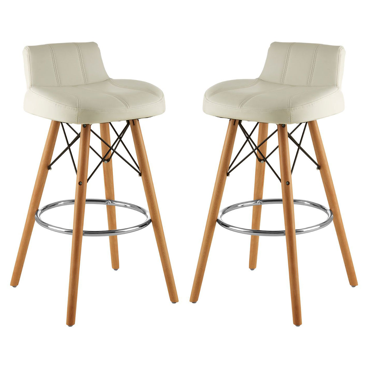 Stockholm White Faux Leather Bar Stools With Wireframe In Pair