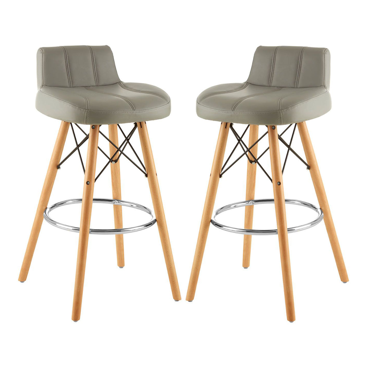 Stockholm Grey Faux Leather Bar Stools With Wireframe In Pair