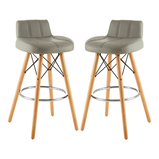 Stockholm Grey Faux Leather Bar Stools With Wireframe In Pair