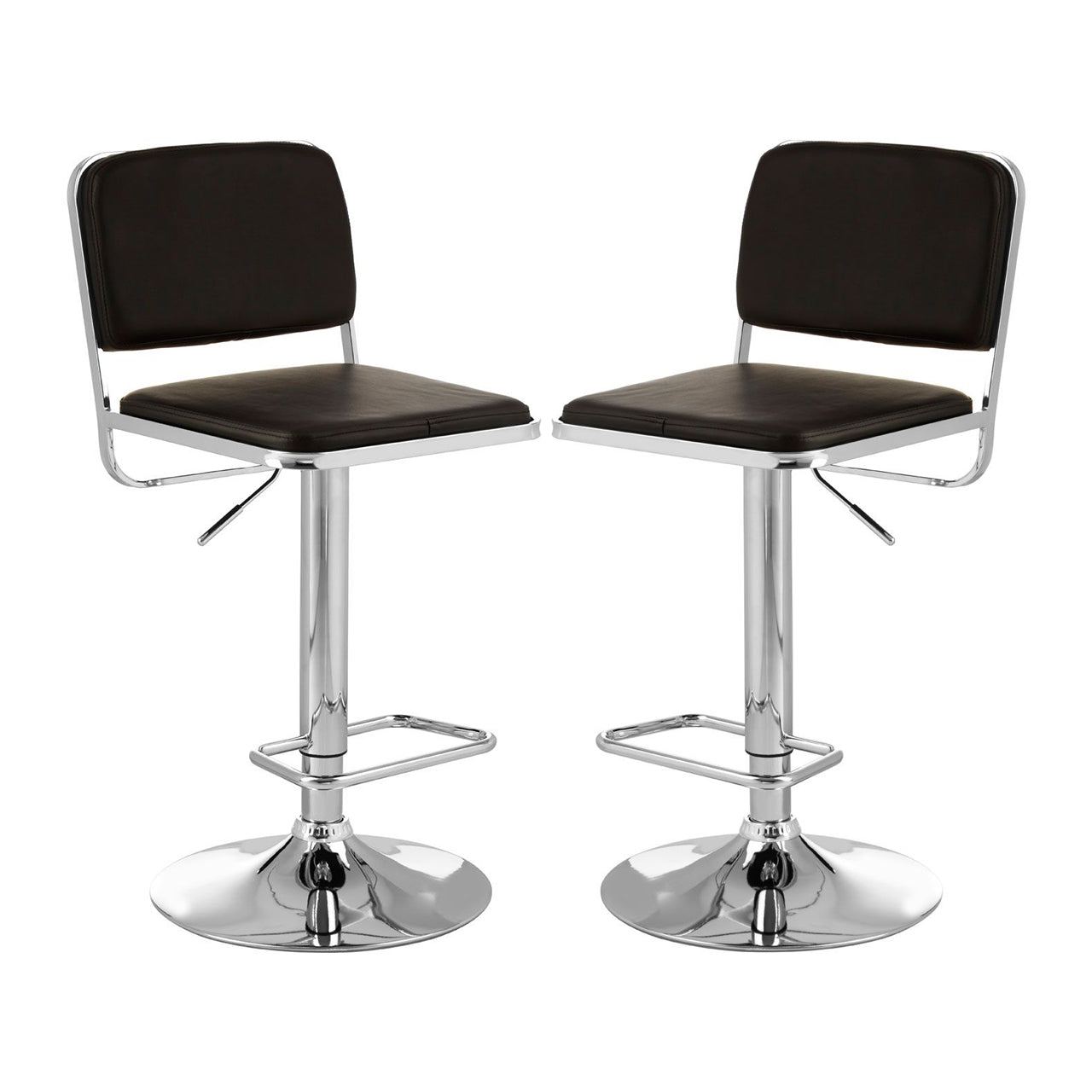 Stockholm Black Faux Leather Bar Stools With Chrome Metal Base In Pair