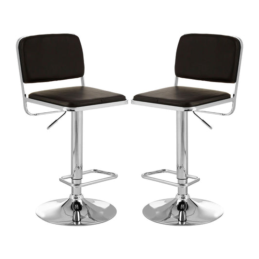 Stockholm Black Faux Leather Bar Stools With Chrome Metal Base In Pair