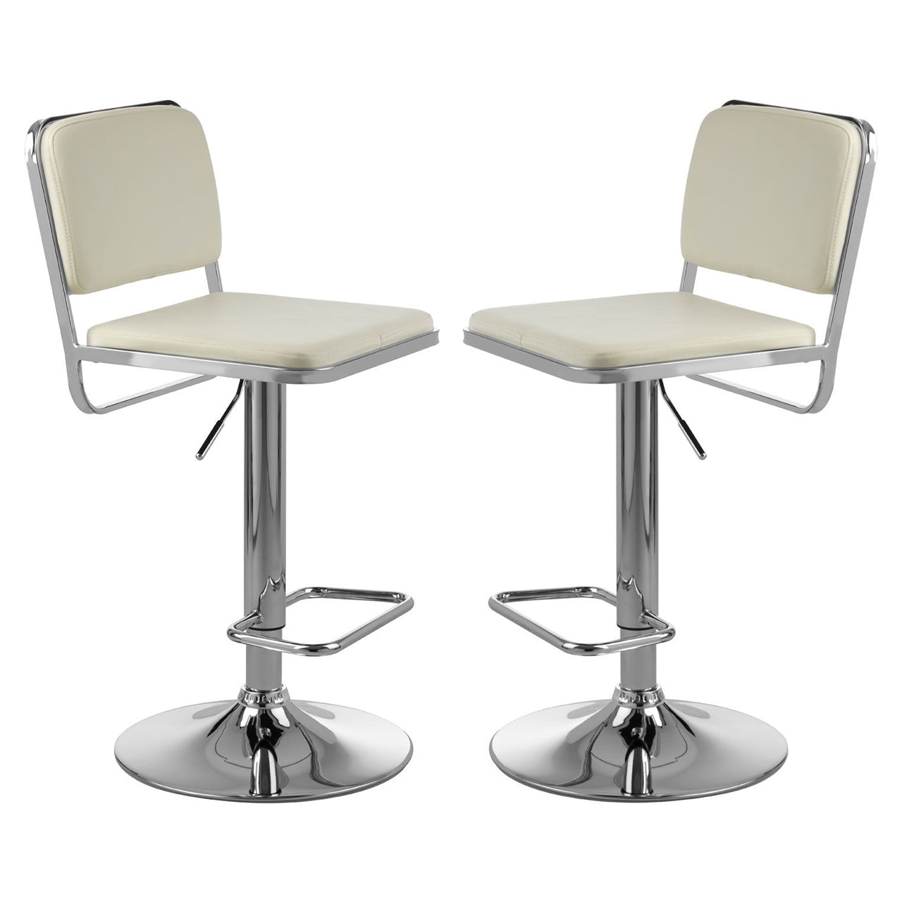 Stockholm White Faux Leather Bar Stools With Chrome Metal Base In Pair