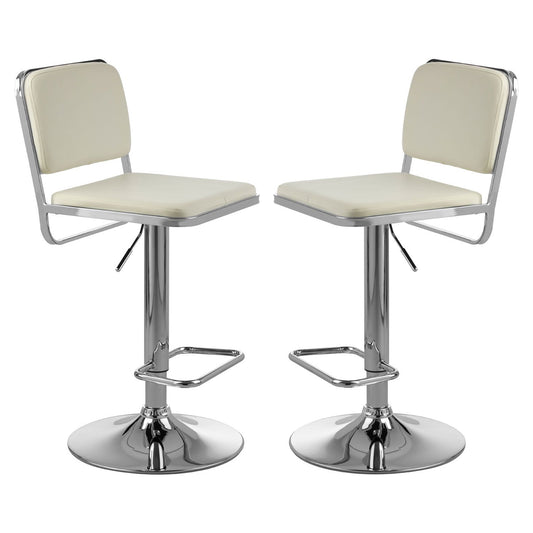 Stockholm White Faux Leather Bar Stools With Chrome Metal Base In Pair