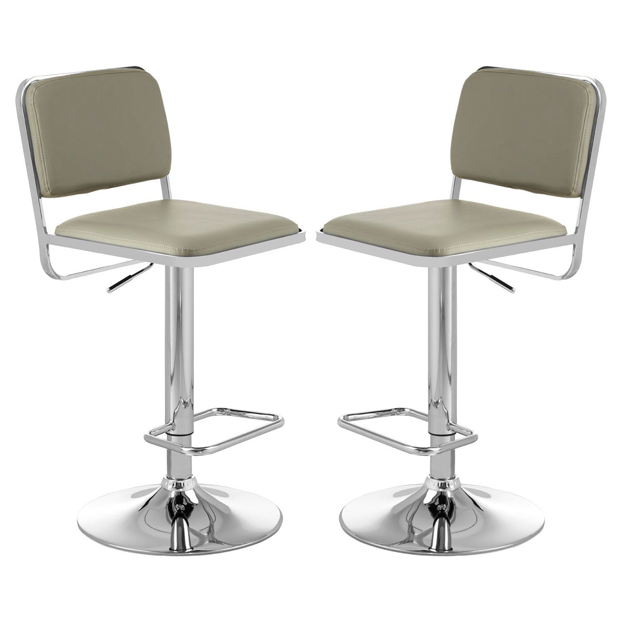 Stockholm Light Grey Faux Leather Bar Stools With Chrome Metal Base In Pair