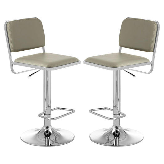 Stockholm Light Grey Faux Leather Bar Stools With Chrome Metal Base In Pair