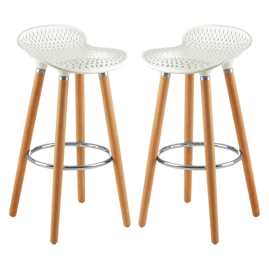 Stockholm Matte White Plastic Seat Bar Stools With Beechwood Legs In Pair