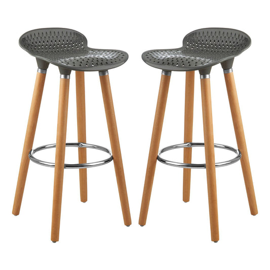 Stockholm Matte Grey Plastic Seat Bar Stools With Beechwood Legs In Pair