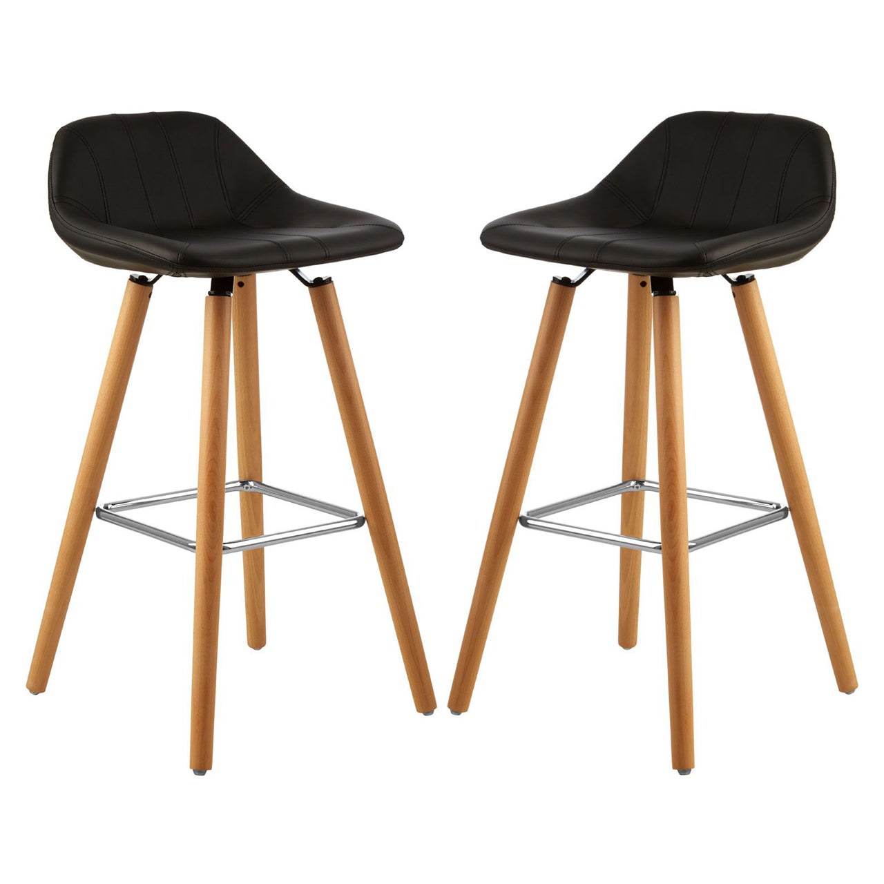 Stockholm Black Faux Leather Bar Stools With Beechwood Legs In Pair