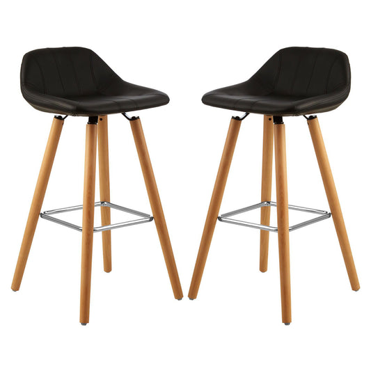Stockholm Black Faux Leather Bar Stools With Beechwood Legs In Pair
