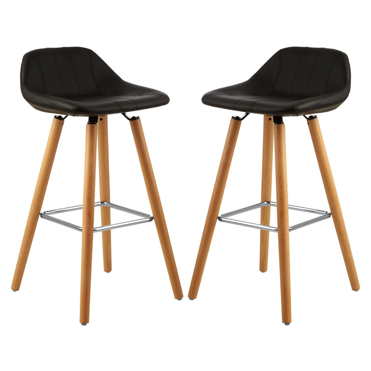 Stockholm Black Faux Leather Bar Stools With Beechwood Legs In Pair
