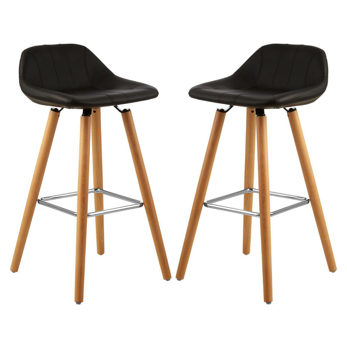 Stockholm Black Faux Leather Bar Stools With Beechwood Legs In Pair