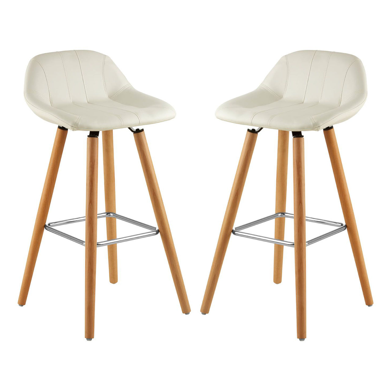 Stockholm White Faux Leather Bar Stools With Beechwood Legs In Pair