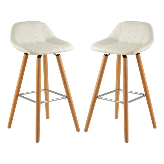 Stockholm White Faux Leather Bar Stools With Beechwood Legs In Pair