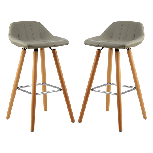 Stockholm Grey Faux Leather Bar Stools With Beechwood Legs In Pair