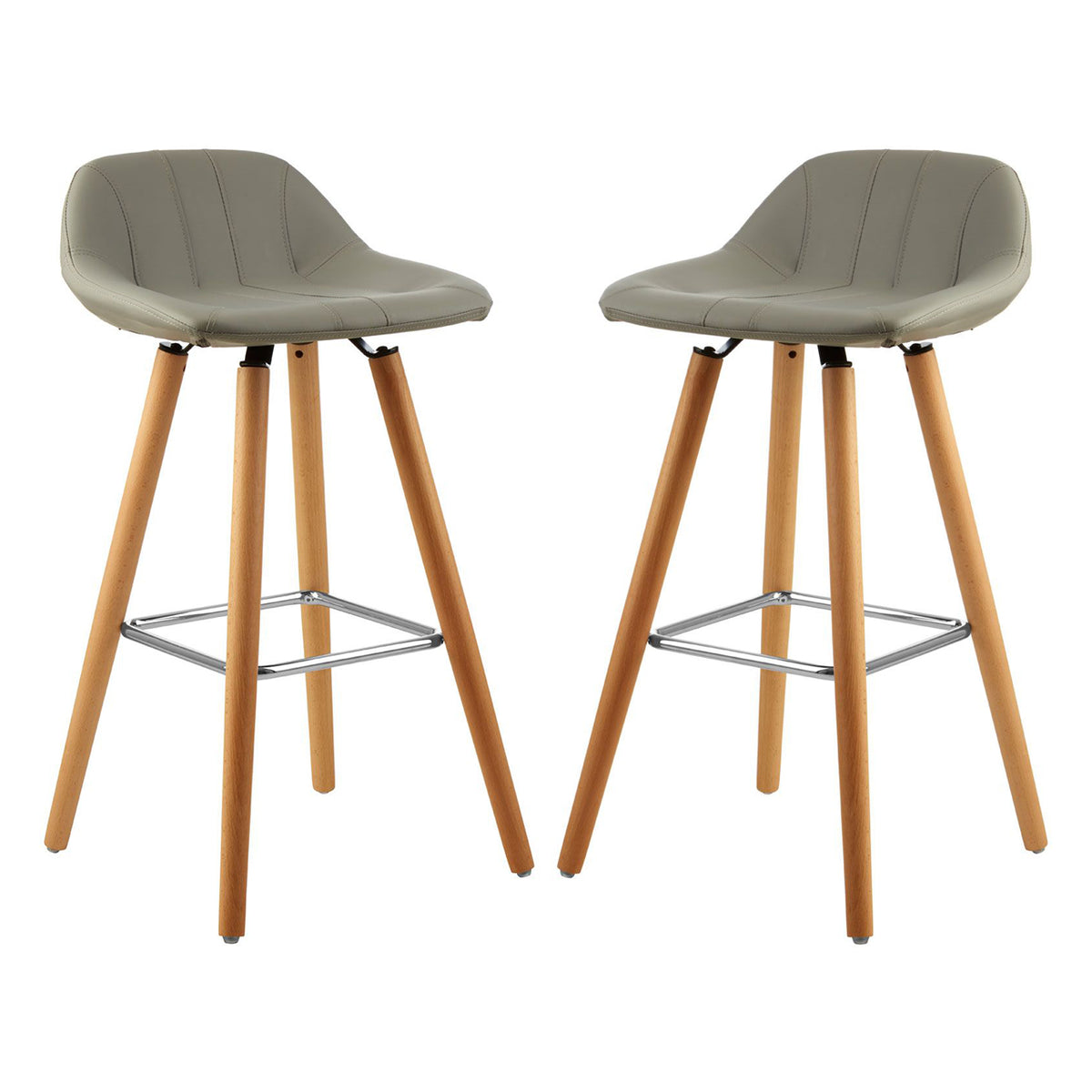 Stockholm Grey Faux Leather Bar Stools With Beechwood Legs In Pair