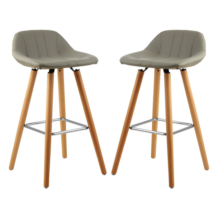 Stockholm Grey Faux Leather Bar Stools With Beechwood Legs In Pair