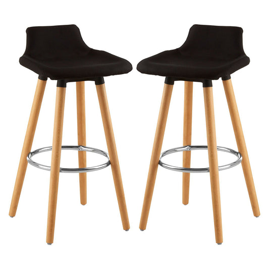 Stockholm Black Faux Linen Bar Stools With Beechwood Legs In Pair
