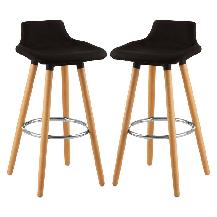 Stockholm Black Faux Linen Bar Stools With Beechwood Legs In Pair