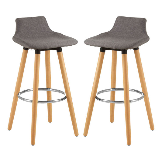 Stockholm Grey Faux Linen Bar Stools With Beechwood Legs In Pair