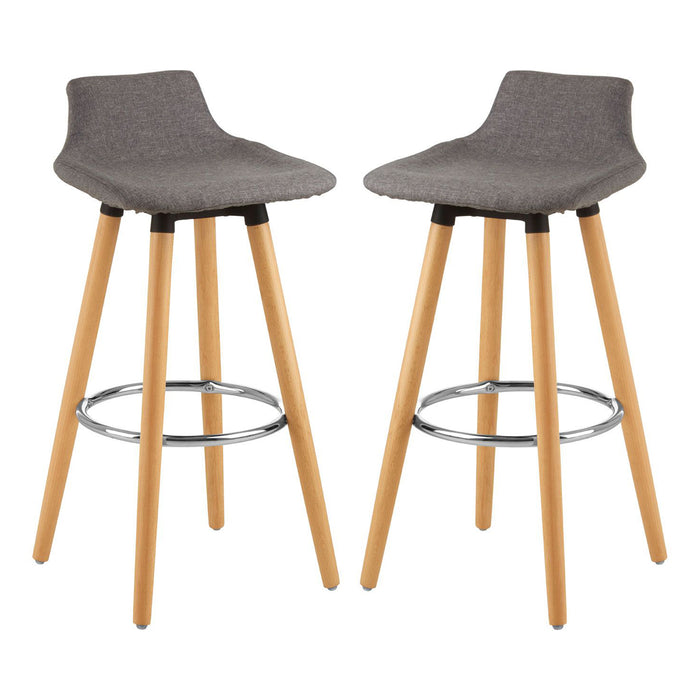 Stockholm Grey Faux Linen Bar Stools With Beechwood Legs In Pair