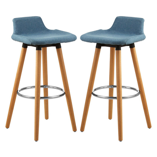 Stockholm Blue Faux Linen Bar Stools With Beechwood Legs In Pair