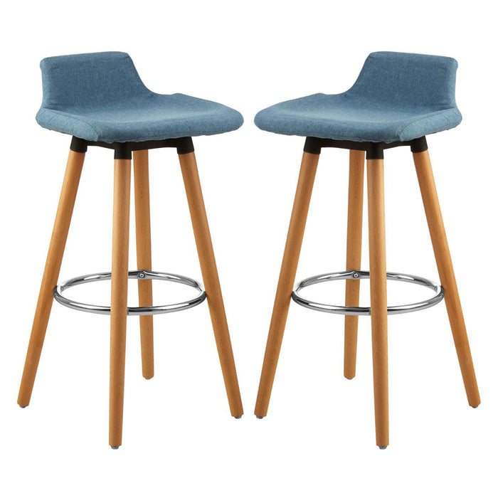 Stockholm Blue Faux Linen Bar Stools With Beechwood Legs In Pair