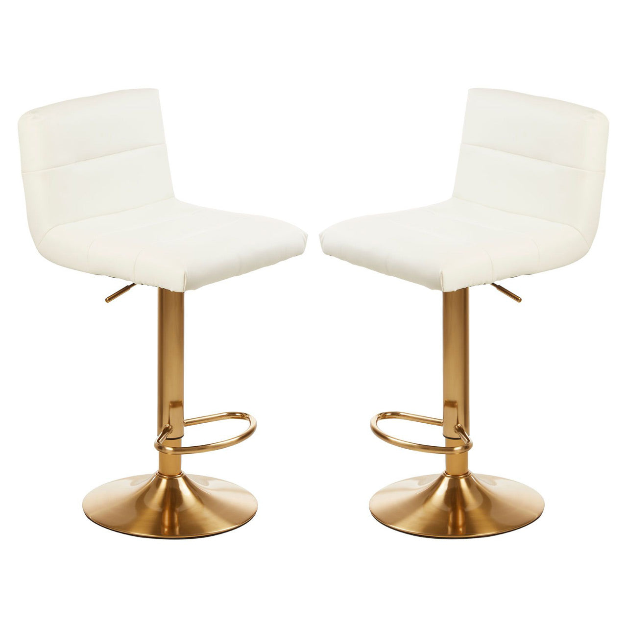 Baina White Faux Leather Bar Stool With Gold Base In Pair
