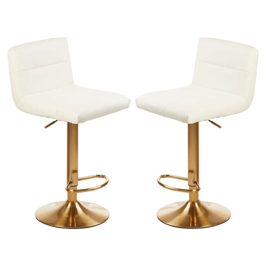 Baina White Faux Leather Bar Stool With Gold Base In Pair