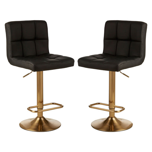 Baina Faux Leather Seat Bar Stool In Black With Gold Base In Pair