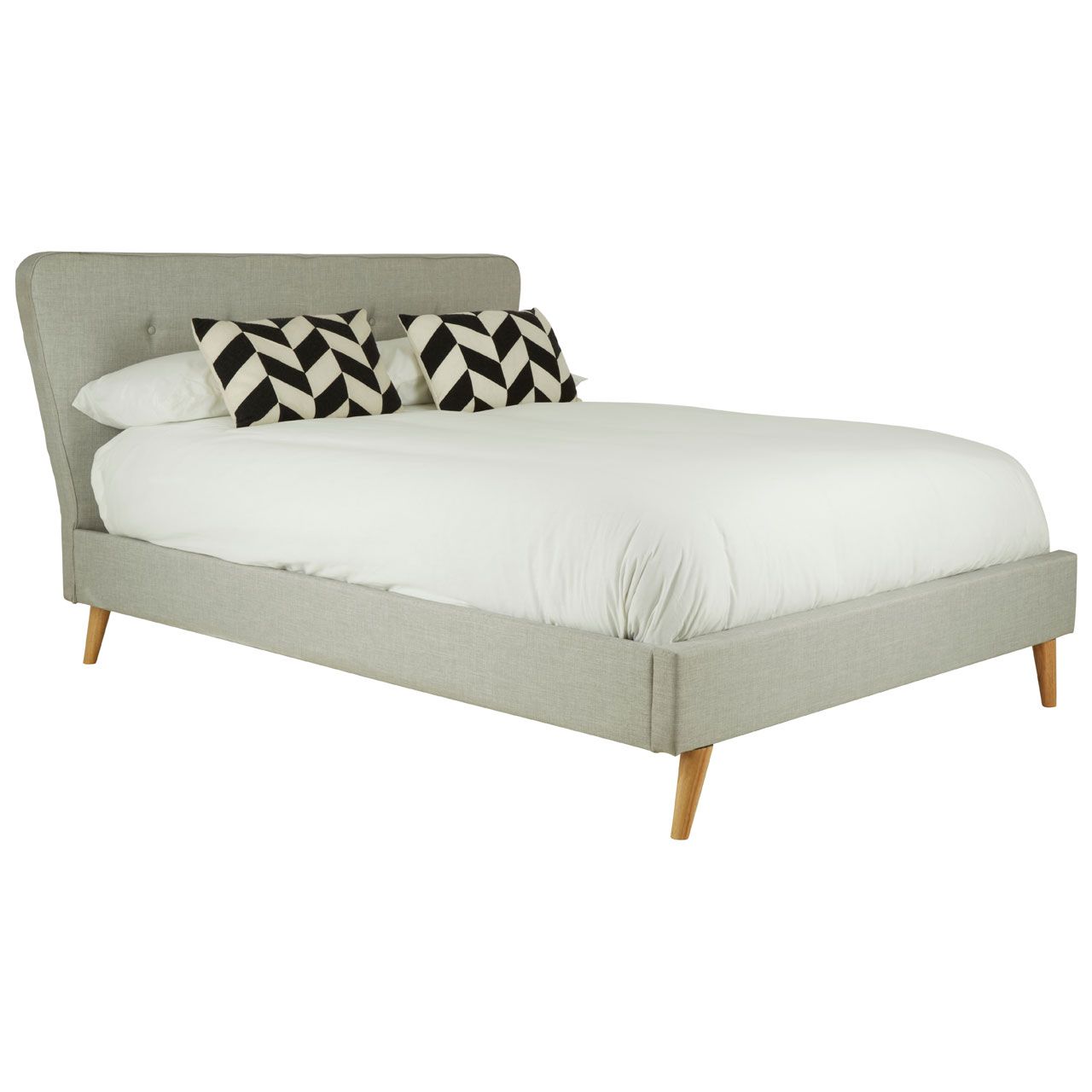 Scandinavian Hopsack Fabric King Size Bed In Light Grey