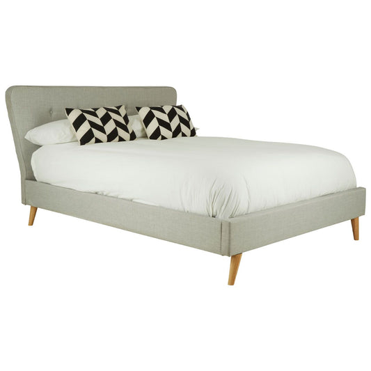 Scandinavian Hopsack Fabric King Size Bed In Light Grey