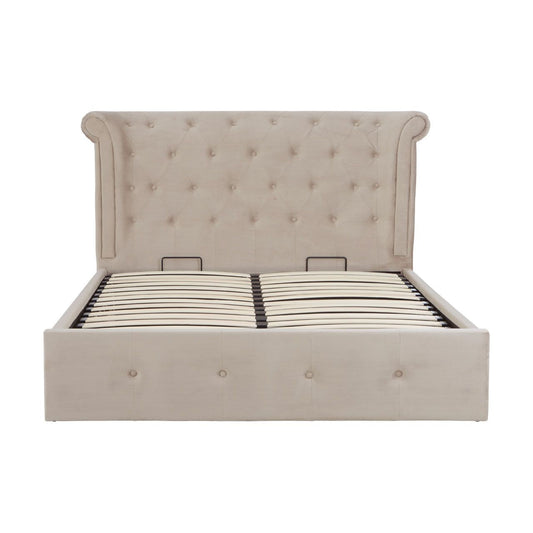 Edison Hopsack Velvet King Size Bed In Mink And Beige