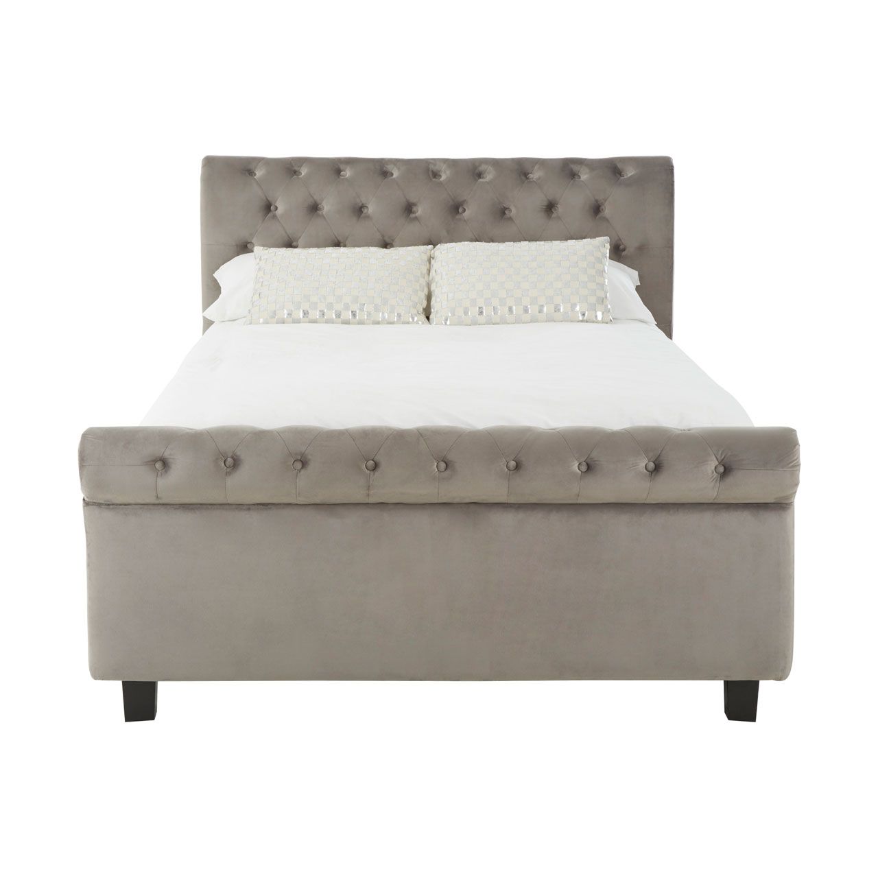 Orlando Velvet Ottoman King Size Bed In Steel