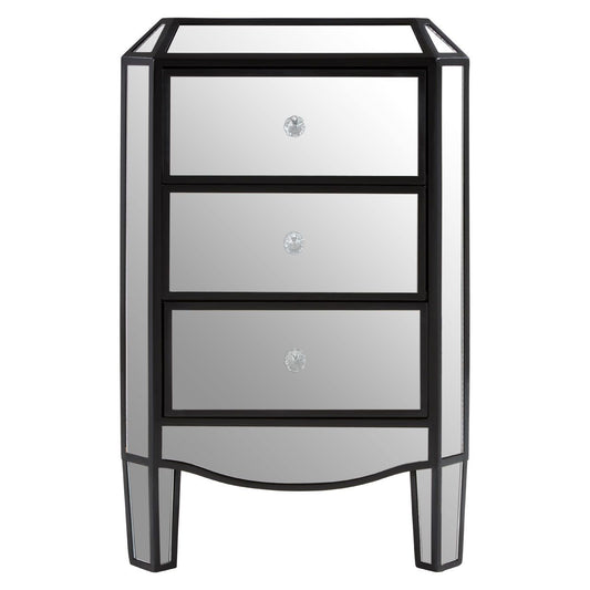 Tiffany Mirrored Chest Of 3 Drawers With Black Cut Glass Handles