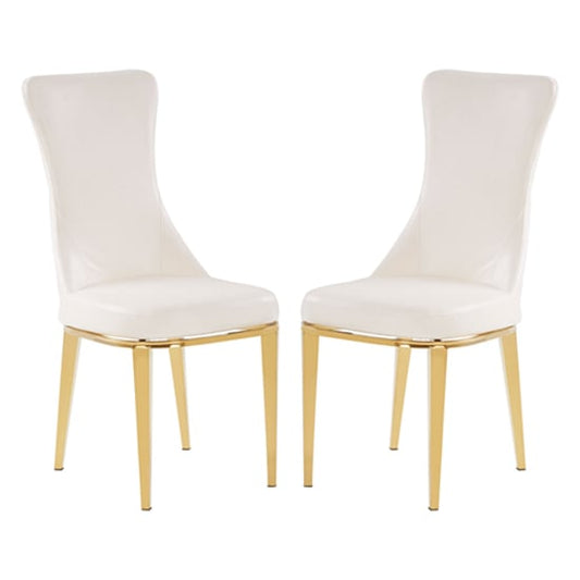 Forli White Faux Leather Dining Chairs With Gold Stainless Steel Legs In Pair