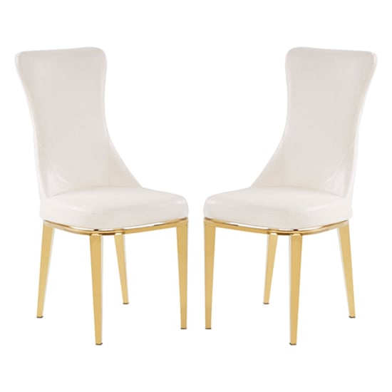 Forli White Faux Leather Dining Chairs With Gold Stainless Steel Legs In Pair