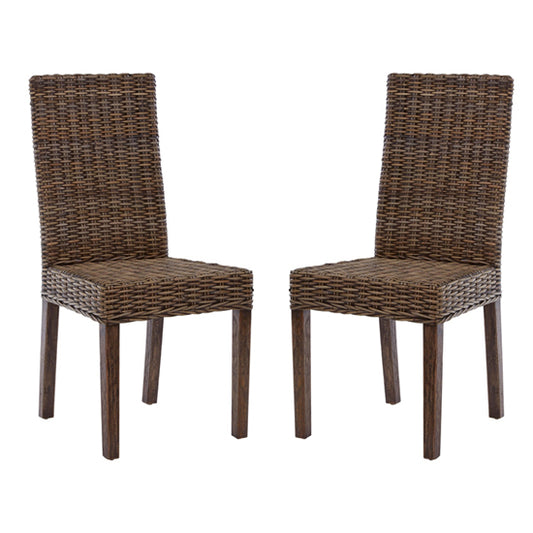 Maka Brown Kubu Rattan Dining Chairs In Pair