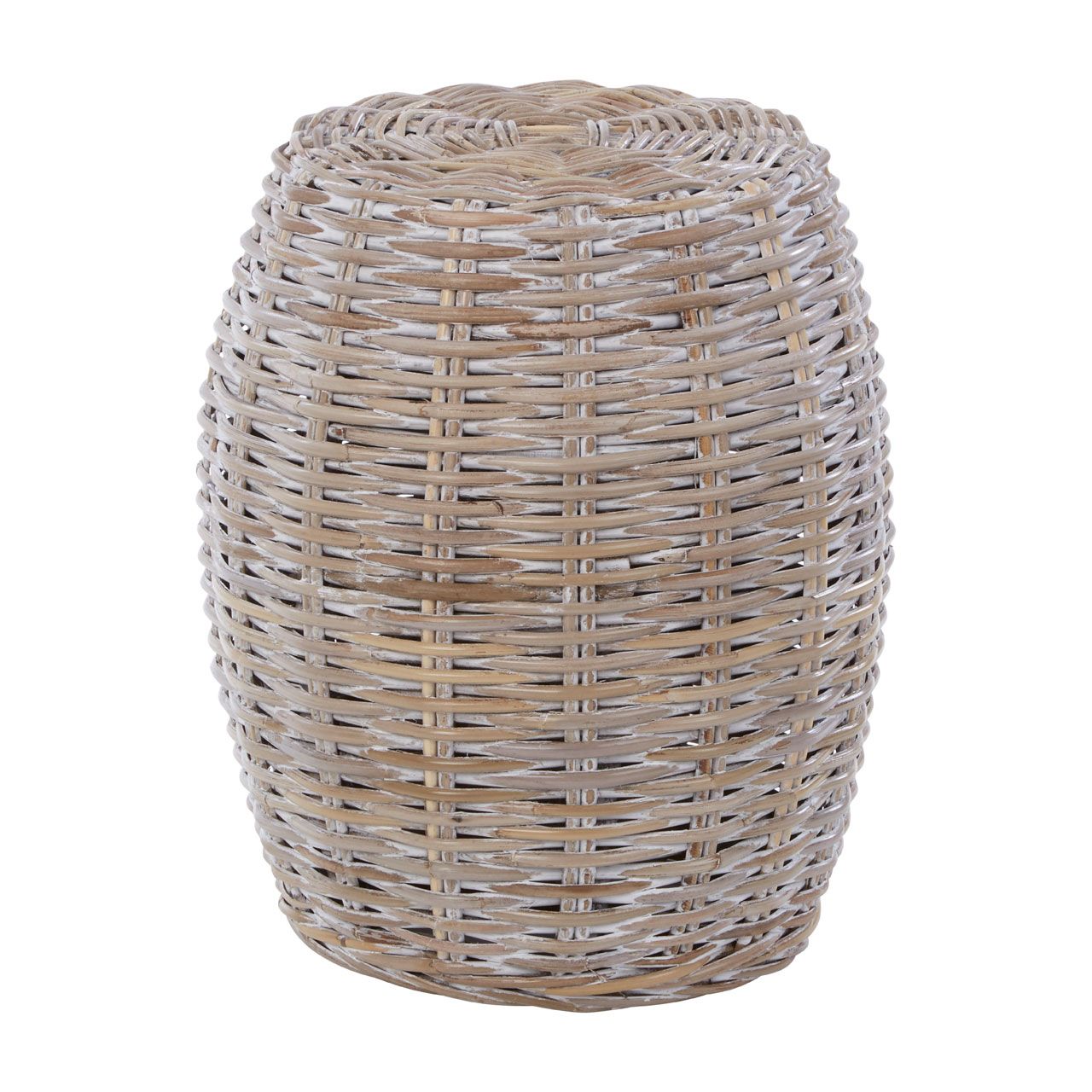 Maka Wooden Rattan Stool In White Wash