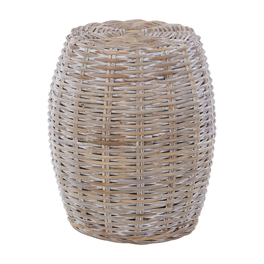 Maka Wooden Rattan Stool In White Wash
