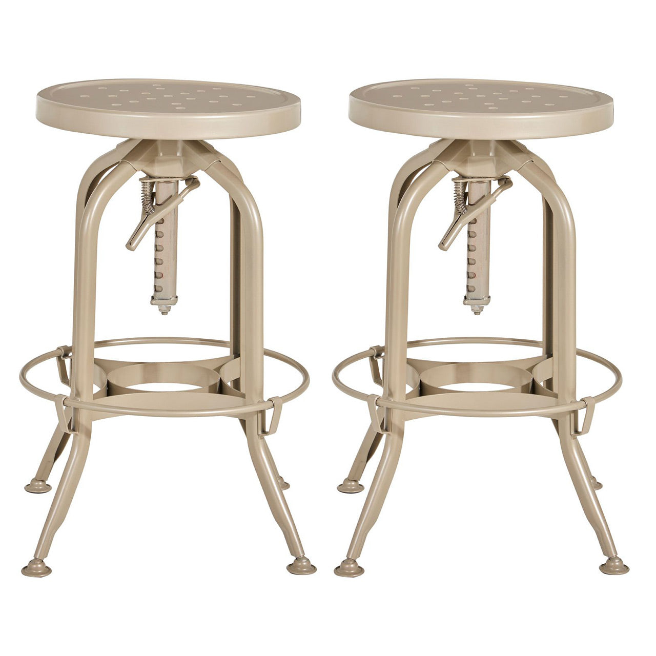 Gator Round Adjustable Champagne Metal Bar Stools In Pair