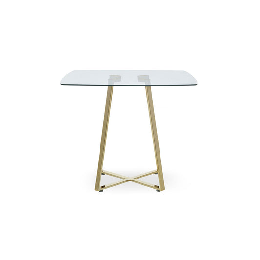 Metropolitan Square Clear Glass Top Dining Table With Gold Iron Legs