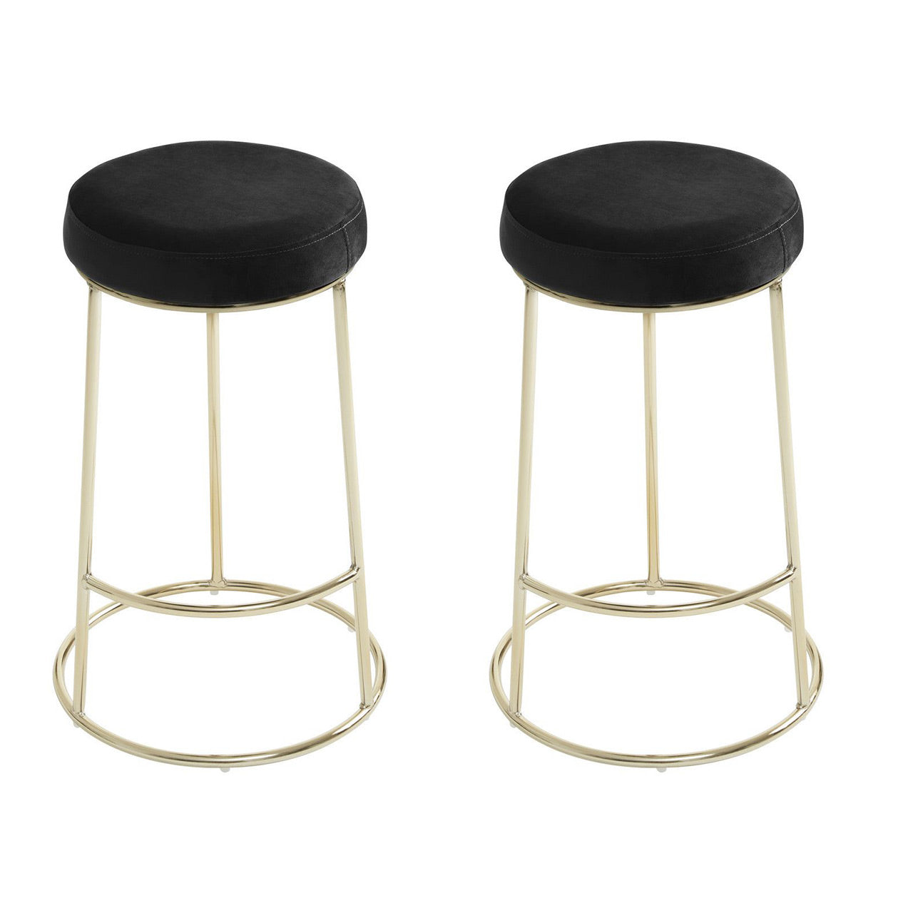 Manhattan Velvet Bar Stools In Black With Metal Frame In Pair