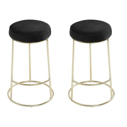 Manhattan Velvet Bar Stools In Black With Metal Frame In Pair